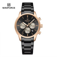 NAVIFORCE NF8076 Stainless Steel Fashion Casual Business Chronograph Luminous Date Display Quartz Watch For Men - RoseGold & Black RoseGold Body